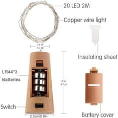 X-Site LED světelný řetěz na láhev THD-012 1,5m bílý